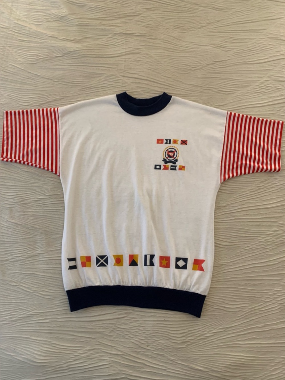 Vintage 80s The Season Ticket brand Nautical Style Ringer Tee, size Medium